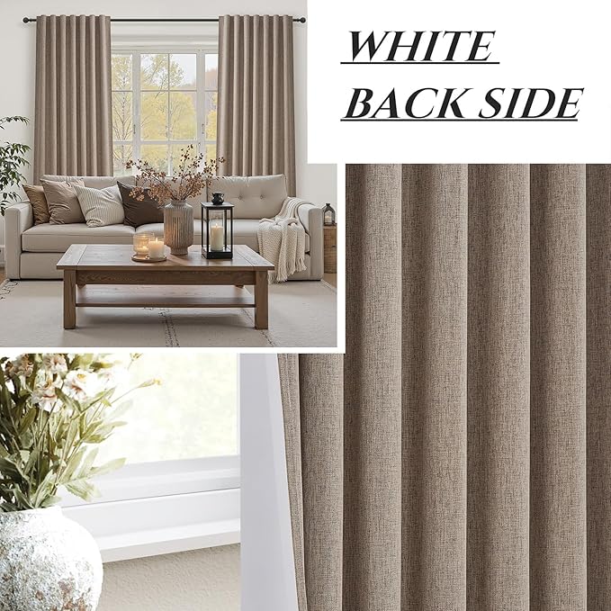 Dark Flax 100% Blackout Curtains 84 Inch Length 2 Panels Set Farmhouse Style - Image 6