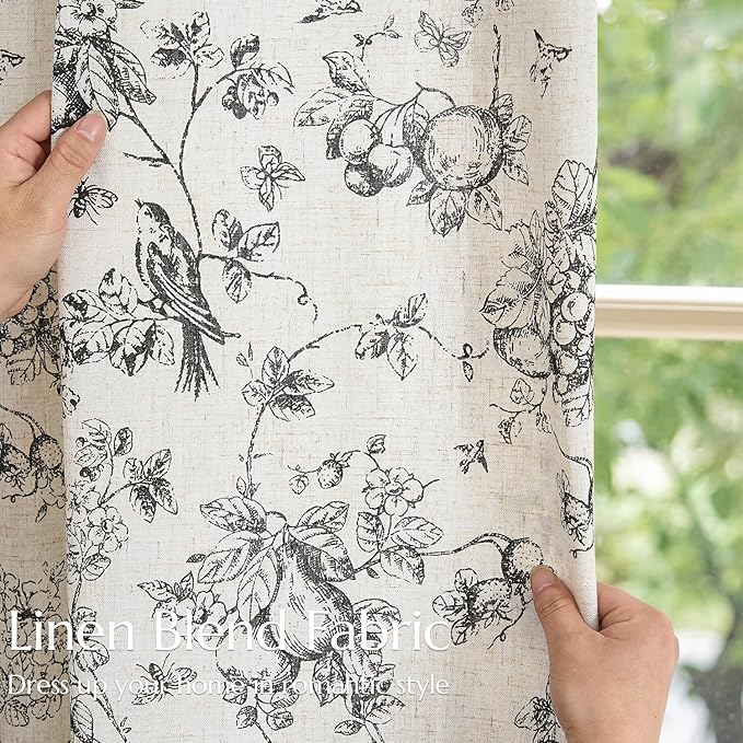 jinchan Linen Floral Curtains for Living Room 96 Inch Length Black Printed - Image 6