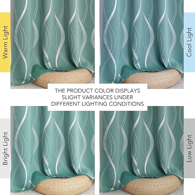 NICETOWN 100% Blackout Aqua Blue Curtain Wave Pattern Panels 84 inches 2 Pieces - Image 8