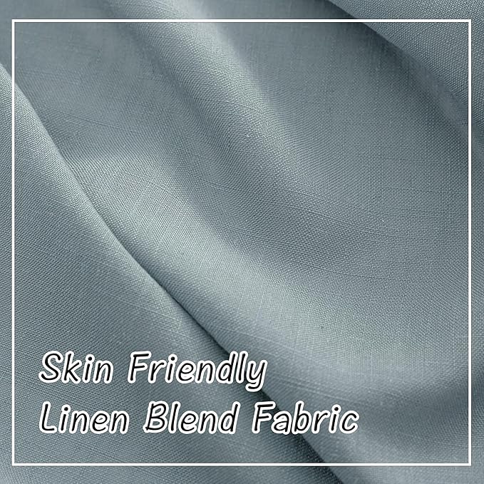 Stone Blue Linen Back Tab Curtains 102 Inches Long 2 Panels Set - Image 6