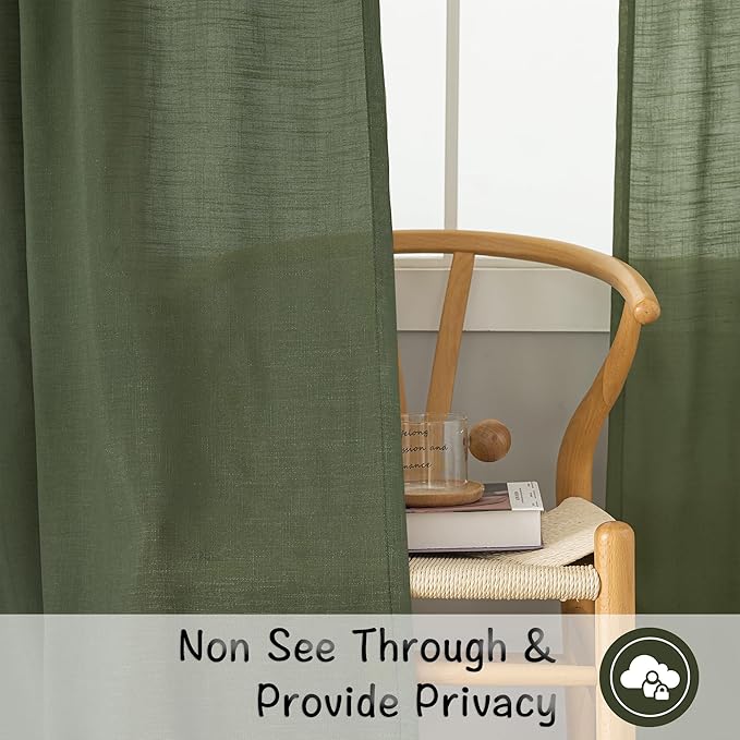 Olive Linen Back Tab Curtains 108 Inches Long Ceiling to Floor - Image 4