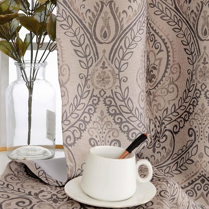 Vangao Damask Curtains 63 Inch Length 2 Panels Gray Paisley Medallion Print - Image 8