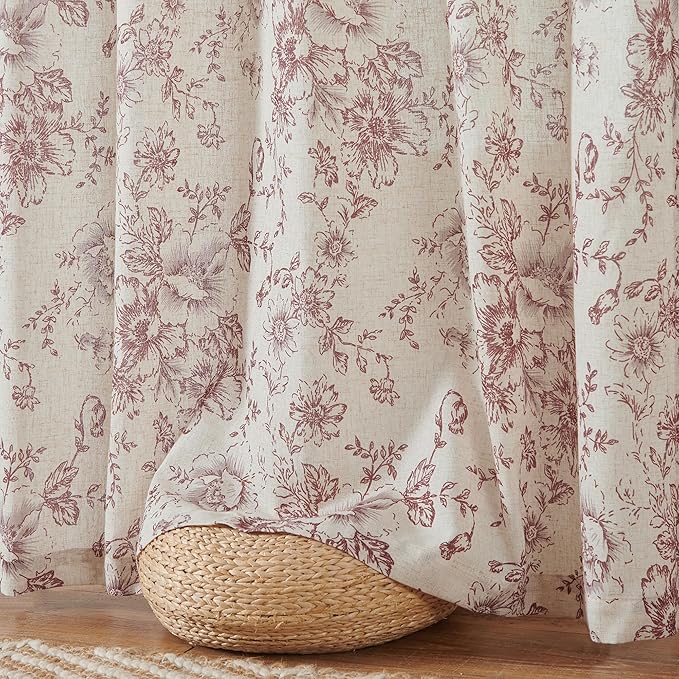 jinchan Linen Blend Curtain Floral Curtains - Image 7