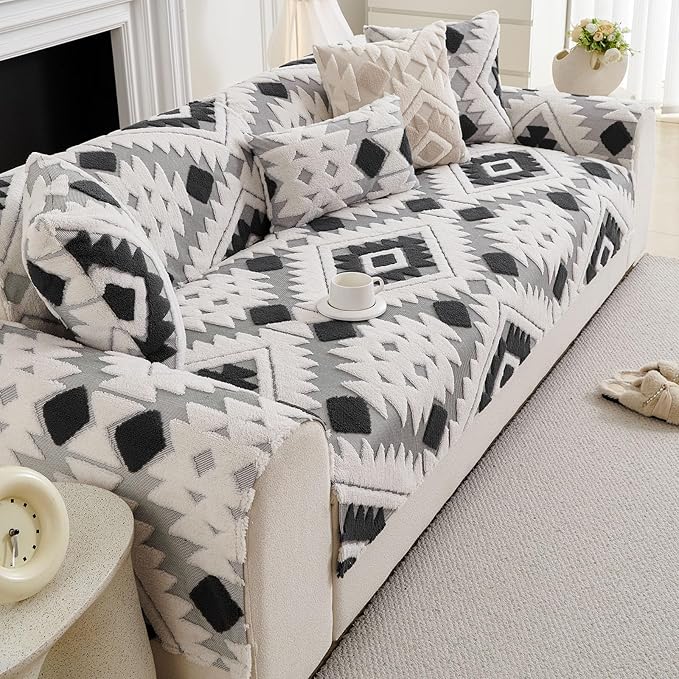 Boho Plush Couch Covers for Sofa Washable, Fuzzy Soft Couch Cover for Sectional - Image 5