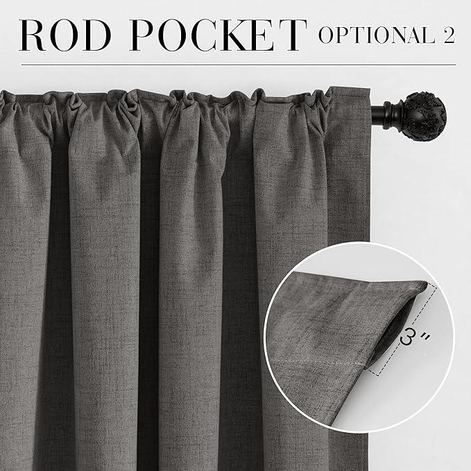 RYB HOME Grey 100% Blackout Linen Curtains 78 inch Long, Thermal Insulated & - Image 6