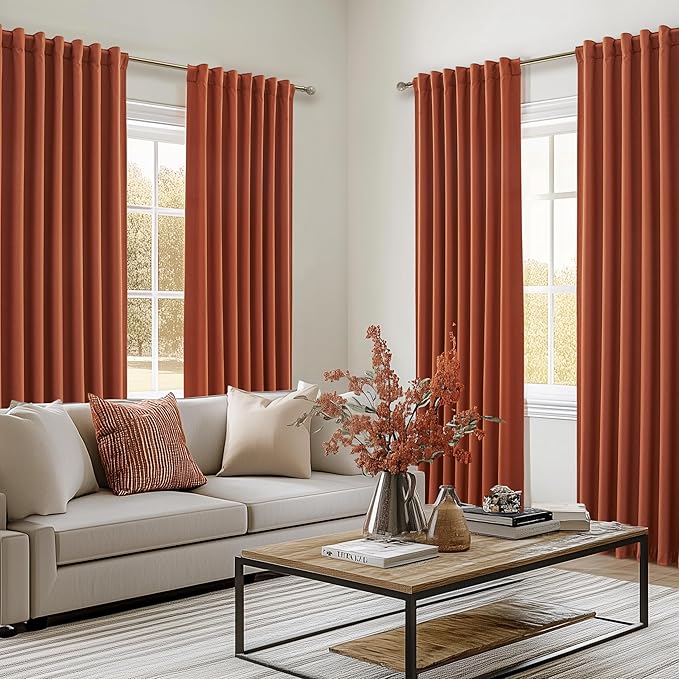 Fall Burnt Orange Curtains Blackout 105 Inches Long 2 Panels Set, Terracotta - Image 6