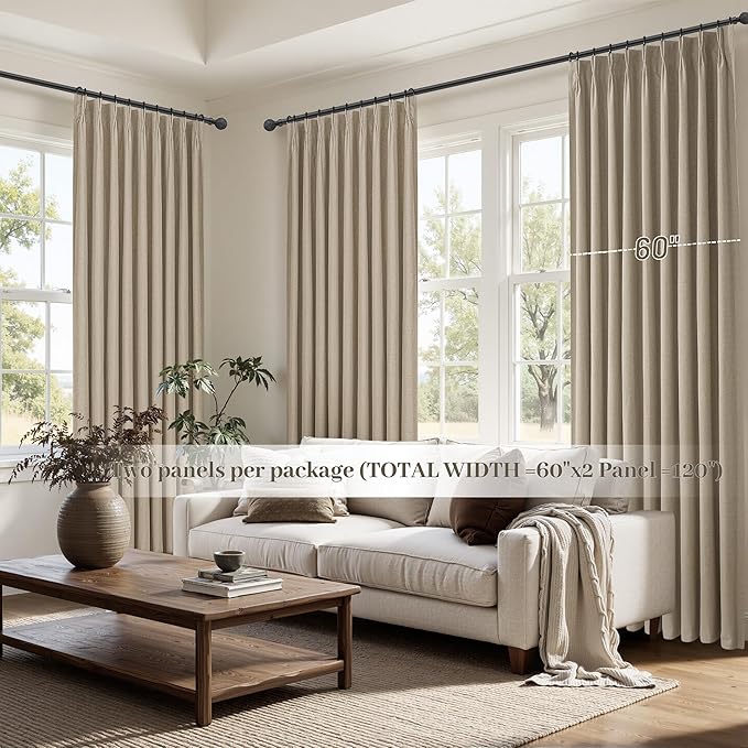 Curtains 60 Inch Length Wide Pinch Pleated Black Out Curtain 84 Inch Long - Image 6