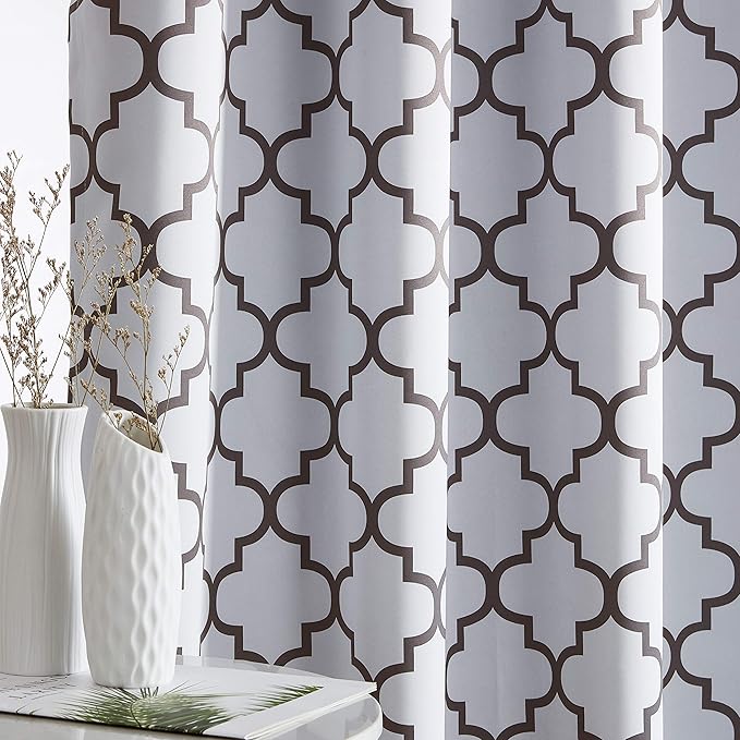 HLC.ME Lattice Print White and Grey Blackout Curtains 72 Long - Image 4