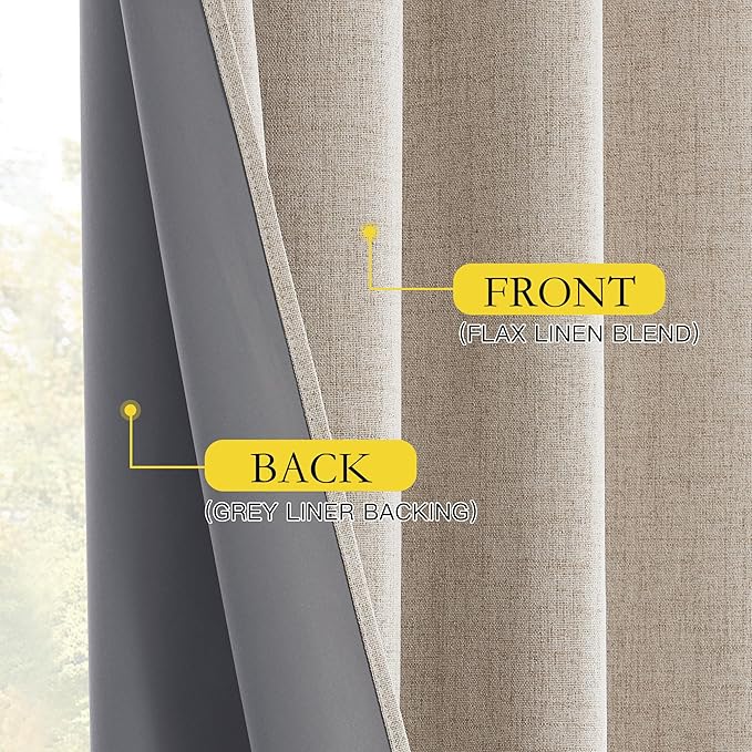 NICETOWN 100% Blackout Oatmeal Linen Curtains 95 inches Length - Image 6