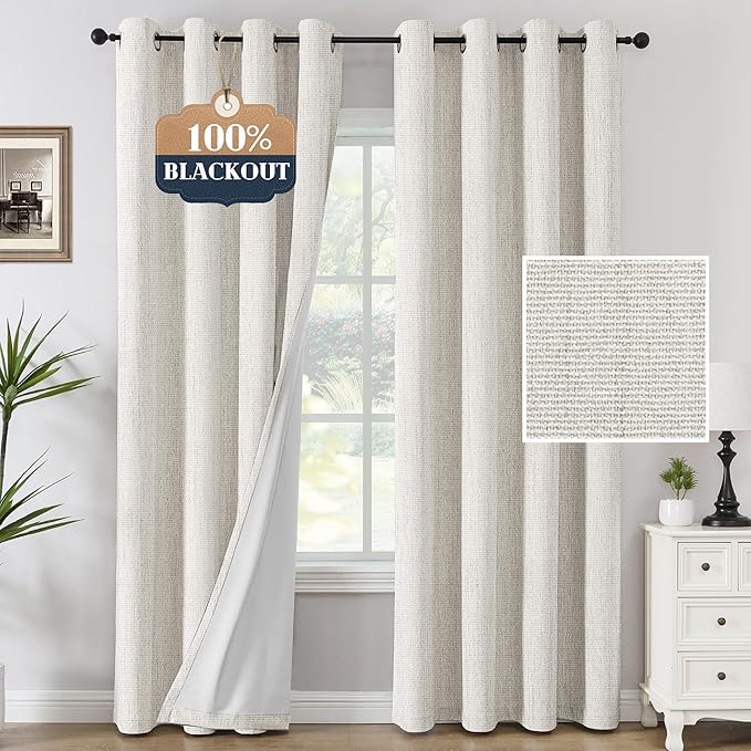 H.VERSAILTEX Chenille Linen Curtains 108 inches Long 100% Black Out Curtains by HVERSAILTEX