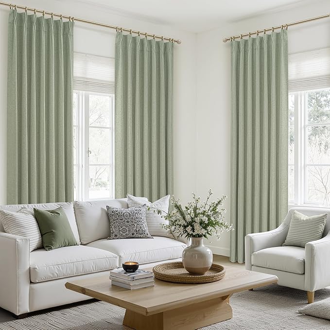 Sage Green Blackout Linen Curtains 102 Inches Long - Image 6