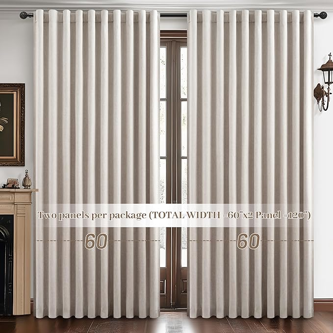 Blackout Curtains 60 Inches Extra Wide Natural Linen Curtains 108 Inch Length - Image 6