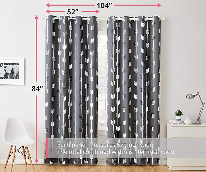 HLC.ME Arrow Printed Blackout Room Darkening Thermal Grommet Window Curtain - Image 3