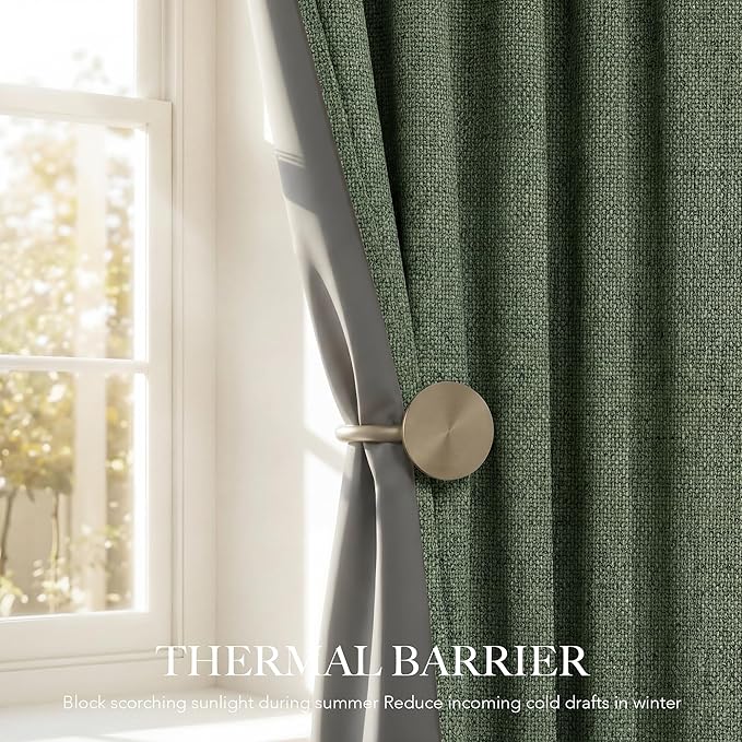 RYB HOME Olive Green 100% Blackout Linen Curtains 102 inches Long, Luxury - Image 5