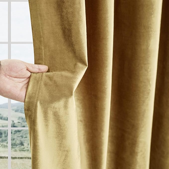 BULBUL Velvet Gold Curtains 102 inch Length- Living Room Blackout Thermal - Image 7