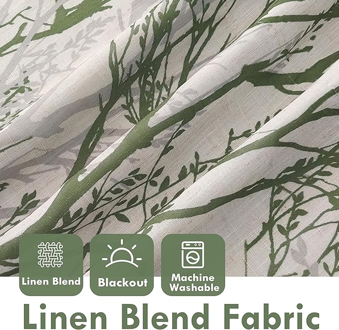 DriftAway Linen Printed Blackout Curtains Tree Branch Pattern Double Layer 90 - Image 3