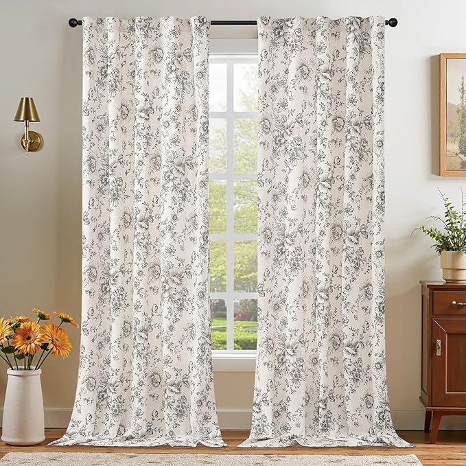 jinchan Linen Blend Curtain Floral Curtains - Image 7