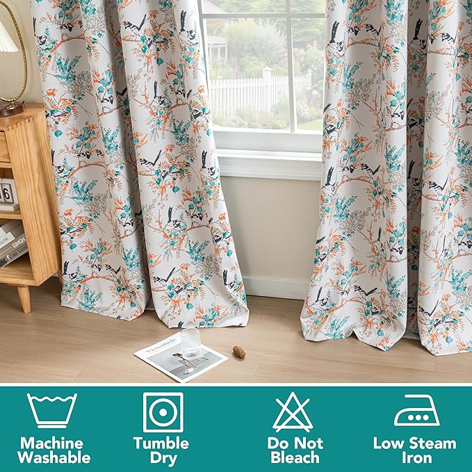 H.VERSAILTEX 100% Blackout Floral Curtains 63 inch Length 2 Panels Printed - Image 6