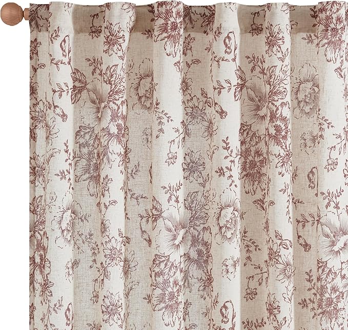 jinchan Linen Blend Curtain Floral Curtains - Image 9