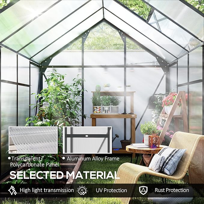 Outsunny 6' x 8' Greenhouse for Outdoors, Polycarbonate Greenhouse - Image 4