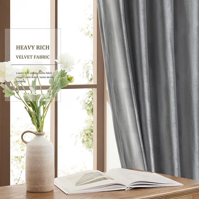 Luxury Dark Grey Decorative Velvet Curtains 120 inches Elegant Living Room - Image 4