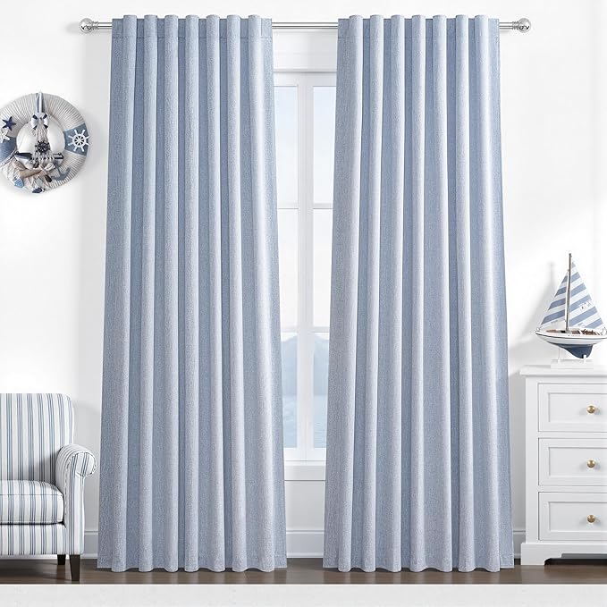 Dusty Blue Blackout Nursery Curtains 84 Inch Length by QJMYDECO