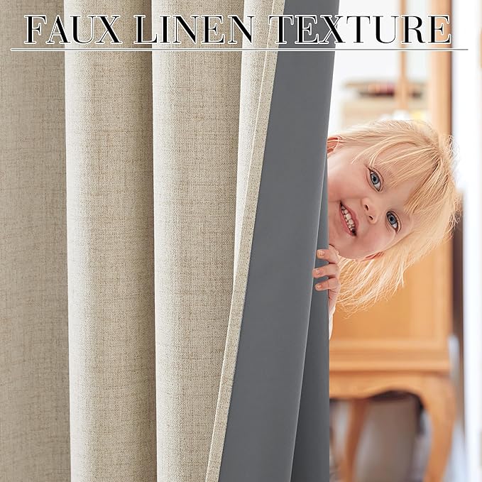 RYB HOME Warm Sand 100% Blackout Curtains - Image 7