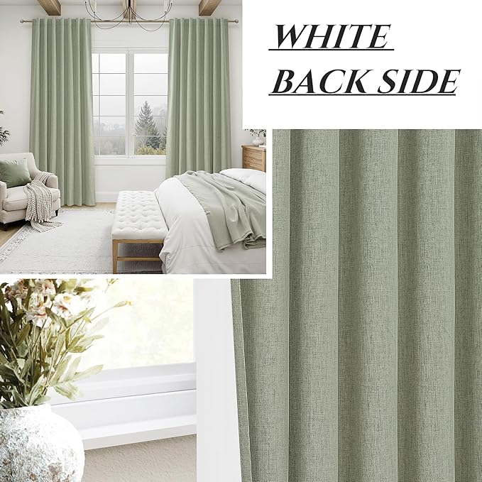 Sage Green Blackout Linen Curtains 120 Inches Extra Long - Image 7