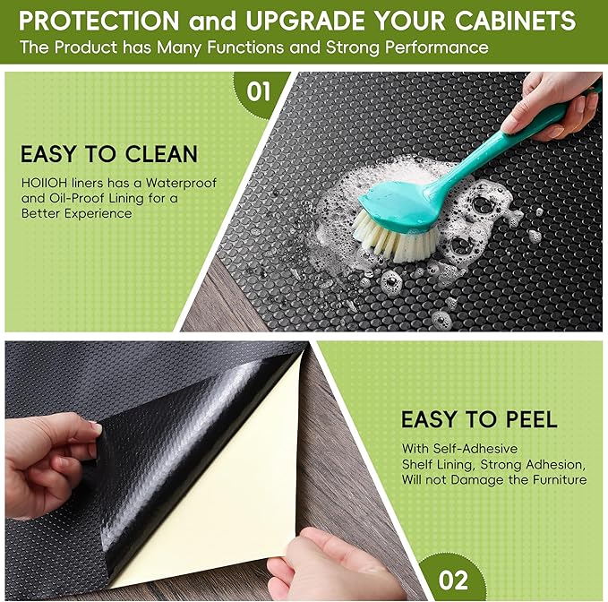Black Cabinet Liner Roll, Peel and Stick Non Slip Shelf Liner 15.7" x 13 FT - Image 4
