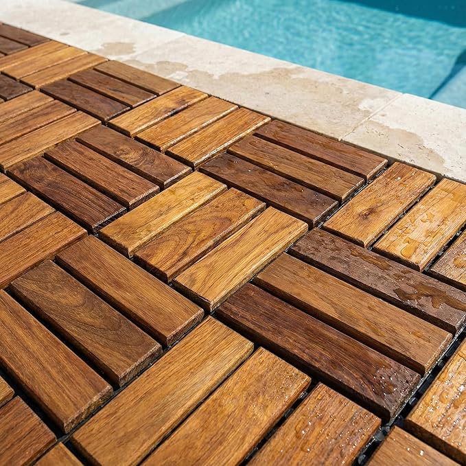 Bare Decor BARE-WF2009 Solid Teak Wood Interlocking Flooring Tiles - Image 8