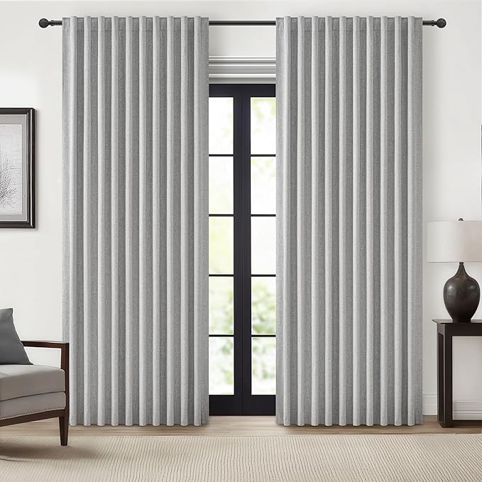 Grey Curtains 60 Inch Length Wide Pleated Blackout Curtain by QJMYDECO