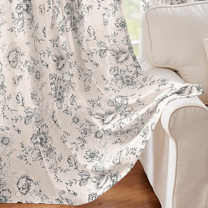 jinchan Linen Blend Curtain Floral Curtains - Image 6