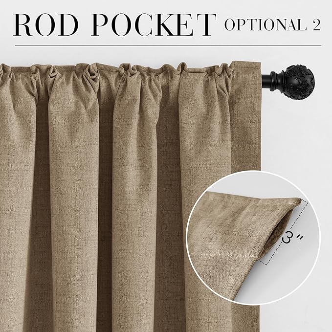 RYB HOME Burlap 100% Blackout Curtains 63 inch Long, Light Blacking & Thermal - Image 6