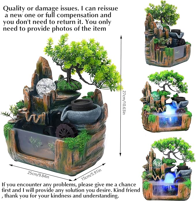 10Inch Bonsai Tree Rock ​Water Fountains Indoor Tabletop Waterfall Humidifier - Image 3