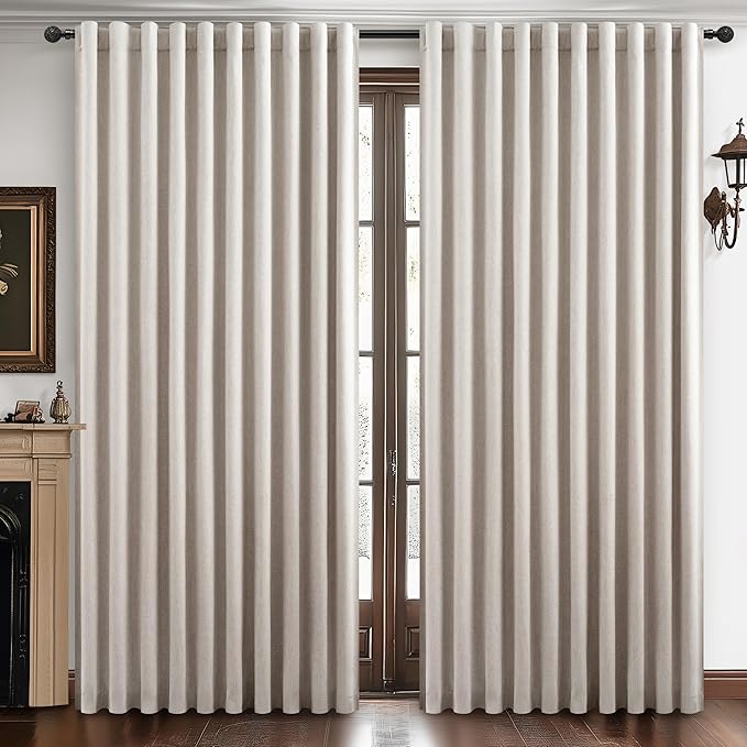 Blackout Curtains 60 Inches Extra Wide Natural Linen Curtains 108 Inch Length by QJMYDECO