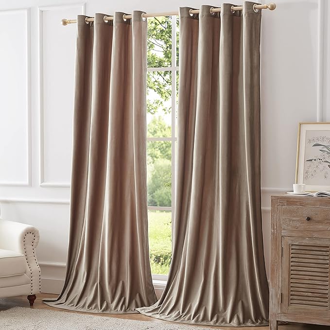 BULBUL Elegant Taupe Velvet Curtains:90 inches Length Luxury Living Room - Image 8