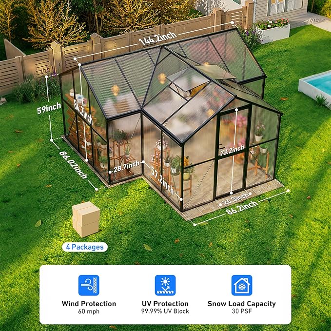 12X12FT Green Houses for Outside, Large Greenhouse for Outdoors and Garden - Image 6
