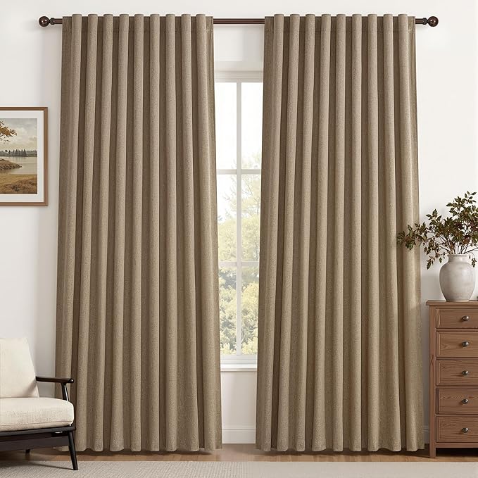 Rust Brown Blackout Curtains 60 Inches Extra Wide Linen 92 Inch Length by QJMYDECO