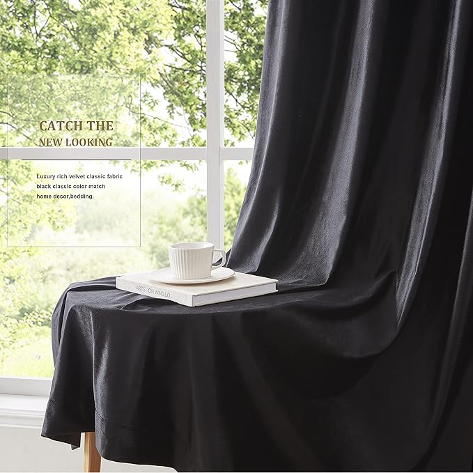 Luxury Black Decorative Velvet Curtains 102 inches Elegant Living Room Curtain - Image 7