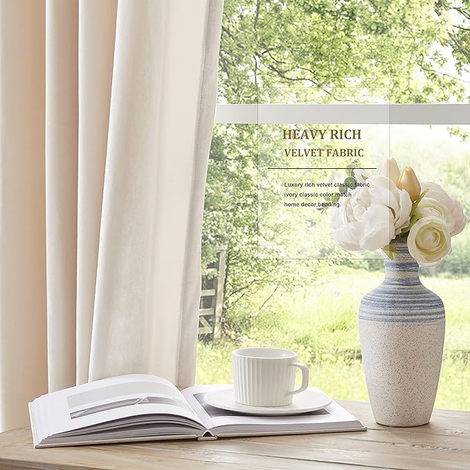 BULBUL Ivory Cream Velvet Curtains 102 inches: Luxury Elegant Living Room - Image 5