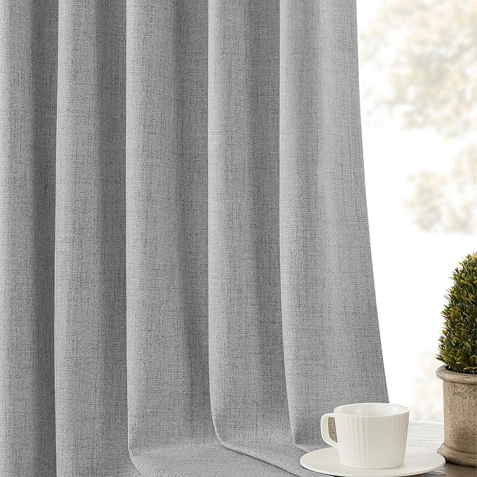 CUCRAF Linen 100% Blackout Curtains 72 Inch Length 2 Panels Set, Back Tab and - Image 8
