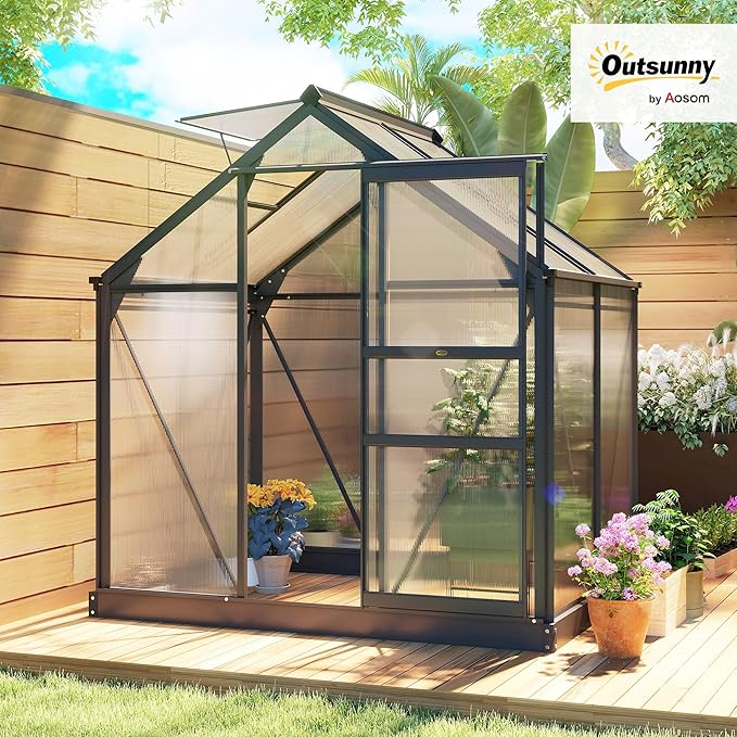 Outsunny 6' x 4' Greenhouse for Outdoors, Polycarbonate Greenhouse - Image 2