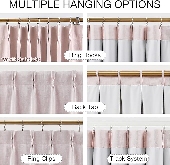 Kayne Studio Soft Pink Pinch Pleated Full Blackout Curtains, Linen Blend Room - Image 4