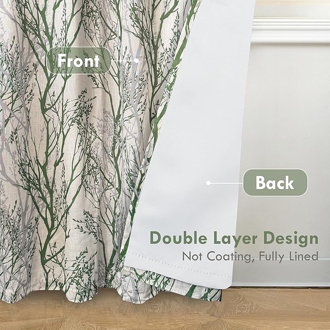 DriftAway Linen Printed Blackout Curtains Tree Branch Pattern Double Layer 84 - Image 2