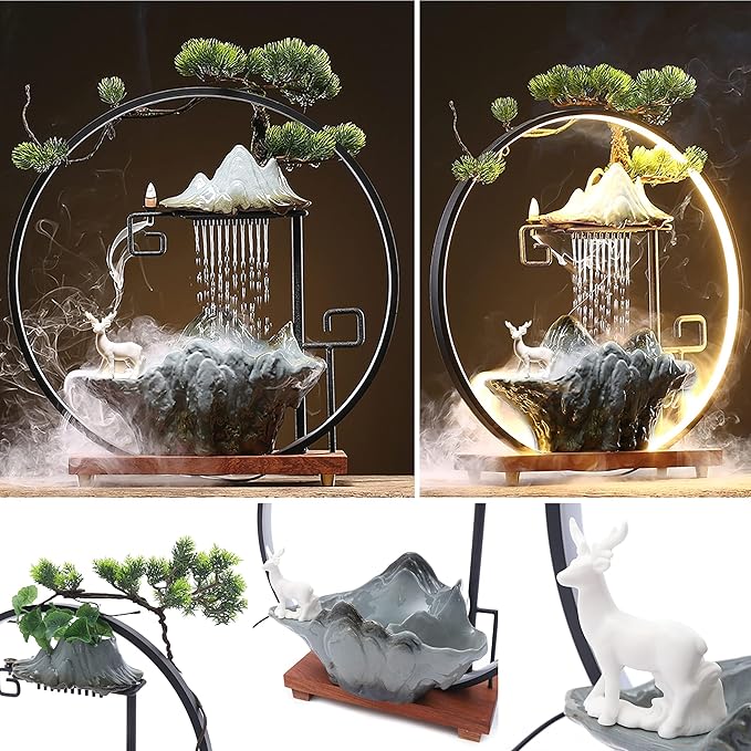17In Water Fountains Indoor Tabletop Water Fall Humidifier W/LED Light & - Image 8