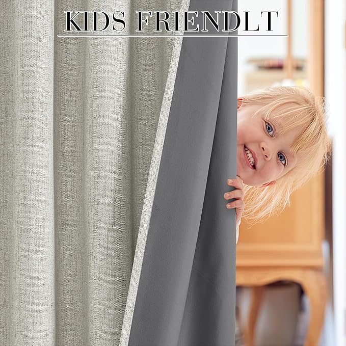 RYB HOME Cream 100% Blackout Linen Curtains 72 inch Long, Thermal Insulated & - Image 5