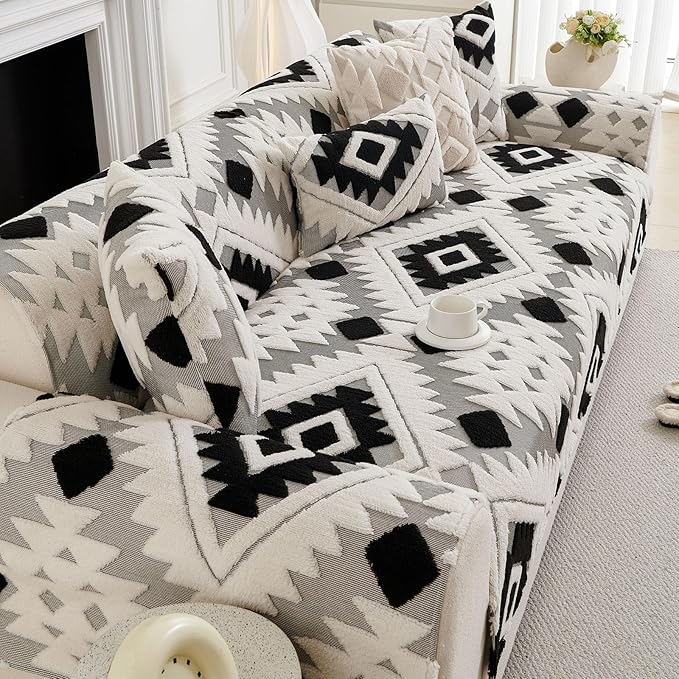 Boho Plush Couch Covers for Sofa Washable, Fuzzy Soft Couch Cover for Sectional - Image 5