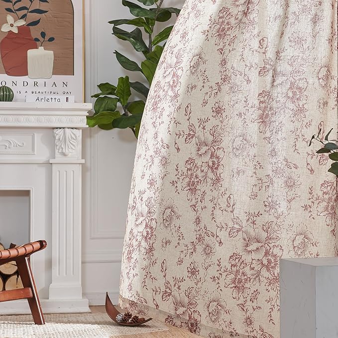 jinchan Linen Blend Curtain Floral Curtains - Image 6