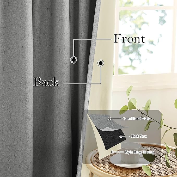 RYB HOME Grey Linen Blackout Curtains - Image 3