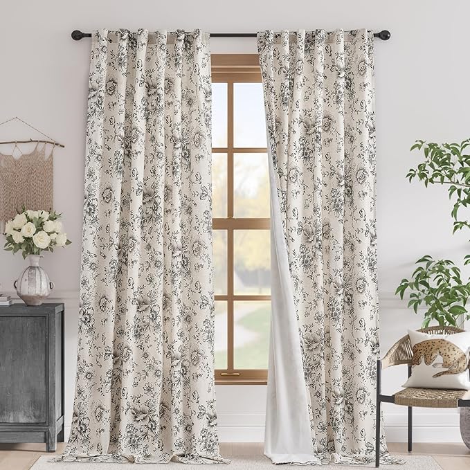 jinchan Blackout Linen Blend Curtain Floral Blackout Curtains by JINCHAN
